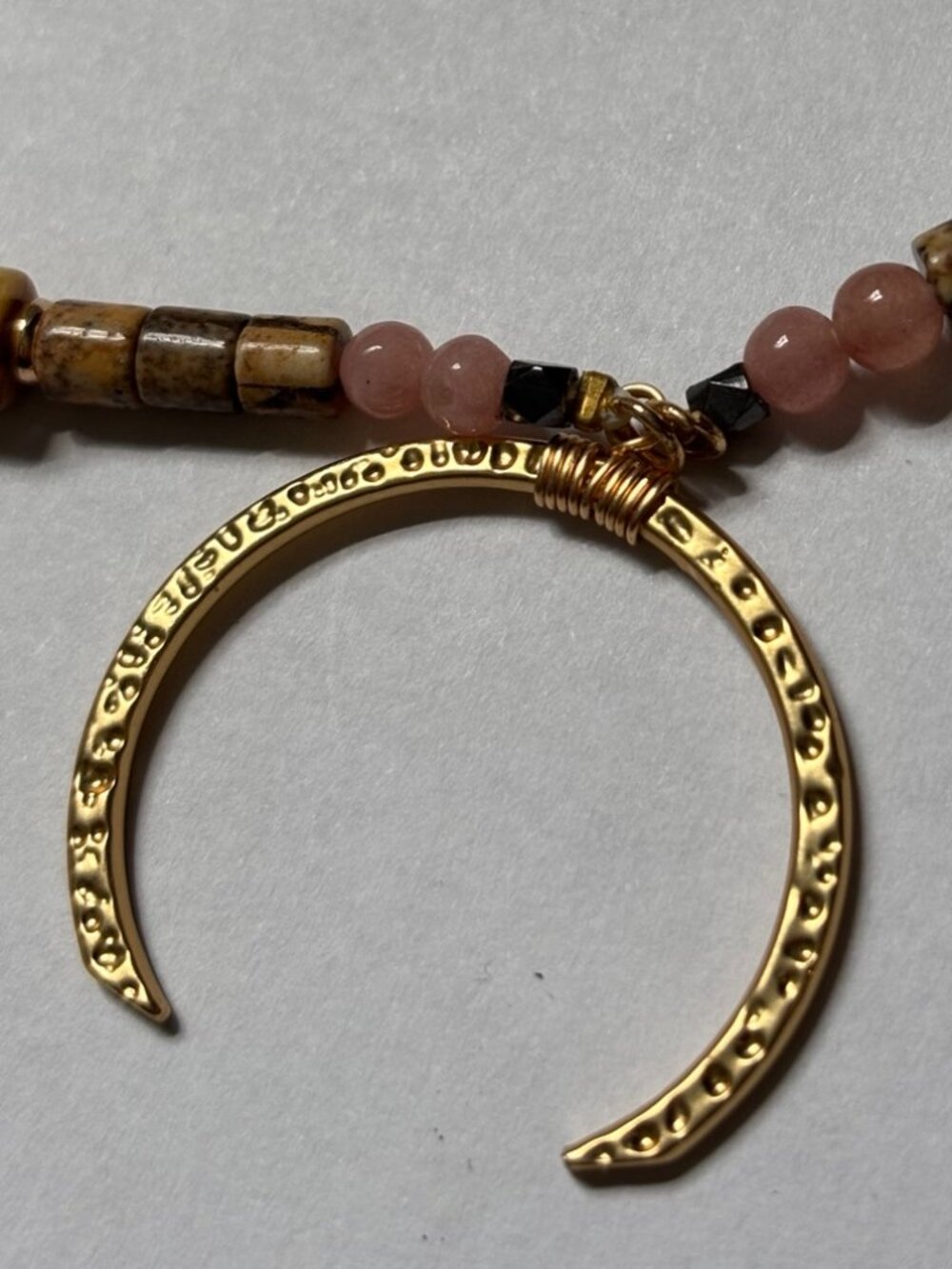Lucky Brand Crescent Horn Pendant Necklace | Boho Mixed Bead Necklace